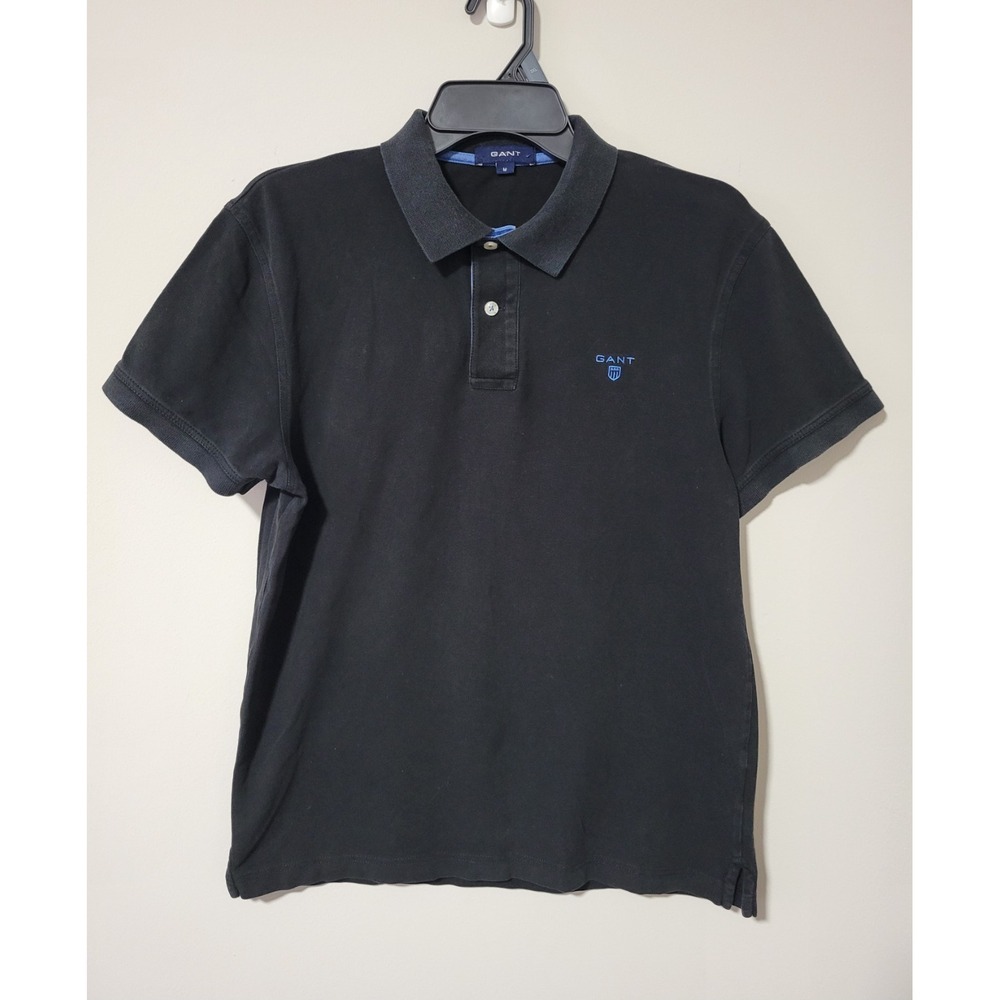 Gant Polo Shirt Mens M Black Pique Knit Stretch Cotton Short Sleeve Preppy